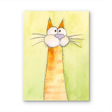 Whimsical Yellow-Orange Cat Watercolor Print