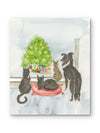 Border Collie and Friends Watching for Santa Watercolor Art Print