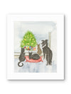 Border Collie and Friends Watching for Santa Watercolor Art Print