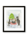 Border Collie and Friends Watching for Santa Watercolor Art Print