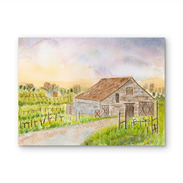 Sonoma Wine Country — Spring Vineyard & Barn Watercolor Art Print