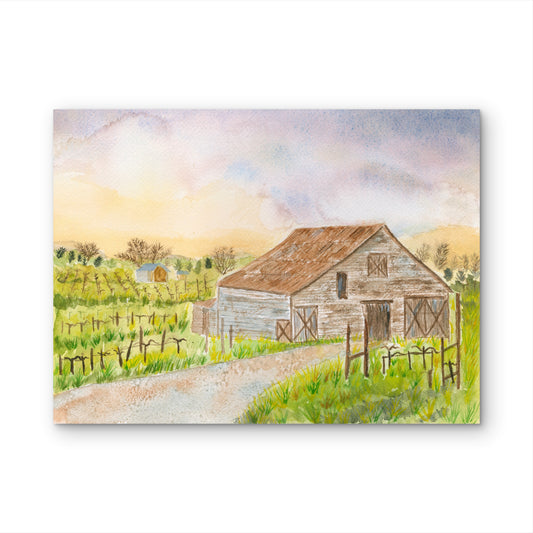 Sonoma Wine Country — Spring Vineyard & Barn Watercolor Art Print