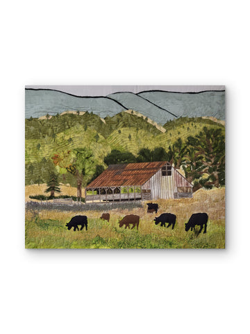 Colusa County Foothills — Original Framed Textile Fiber Art Wall Hanging by Claudia Buchanan