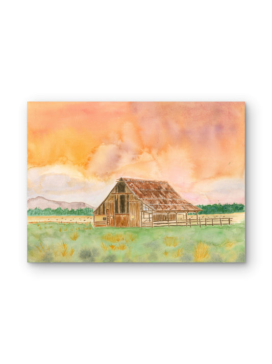 Rusty Roof Barn at Sunset — Northern California Watercolor Art Print