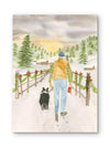 Old Timer Walking His Border Collie – Holiday Watercolor Art Print